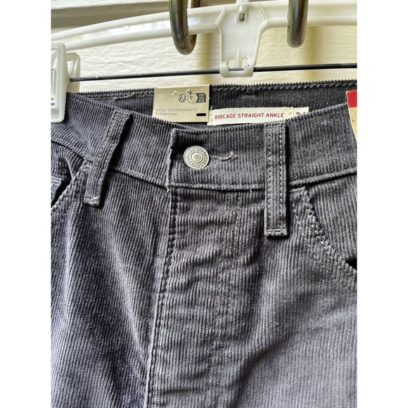 Levi's Ribcage Straight Ankle Jean 24x27 Gray Corduroy High Rise Minimalist New - Picture 5 of 9